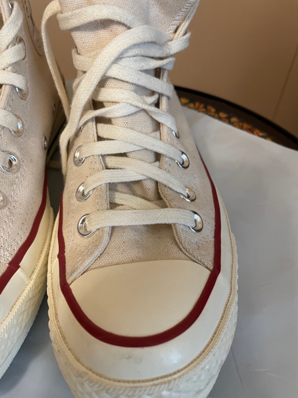 Converse High Top Sneakers - Off-White with Red & Black Trim - Picture 13 of 13